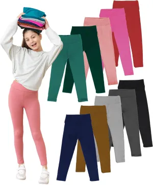 10 pcs Solid Color Girls Yoga Leggings, Stretchy Soft Children High Waist Tight Pants