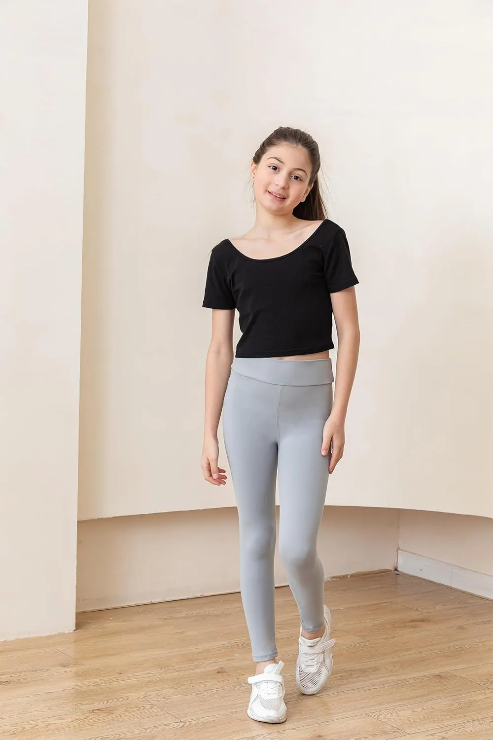 10 pcs Solid Color Girls Yoga Leggings, Stretchy Soft Children High Waist Tight Pants