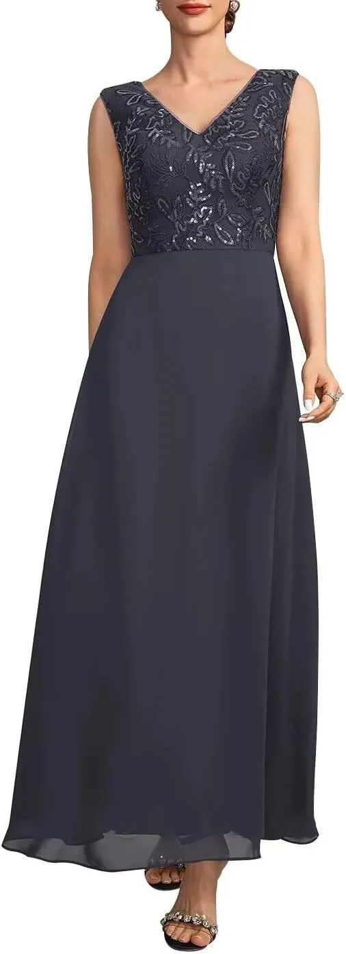 2 Piece Mother of The Bride Dresses for Wedding Long Sleeve Chiffon Wedding Guest Formal Party Gown with Jackets
