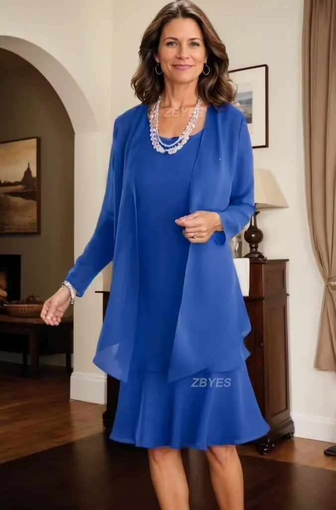 2 Pieces Mother of The Bride Dresses for Wedding Long Sleeve Formal Evening Dress with Jacket