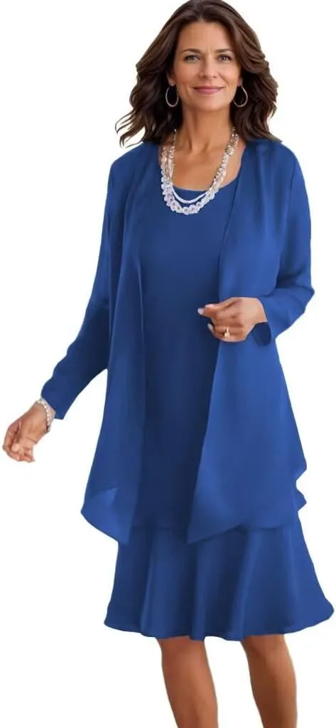 2 Pieces Mother of The Bride Dresses for Wedding Long Sleeve Formal Evening Dress with Jacket