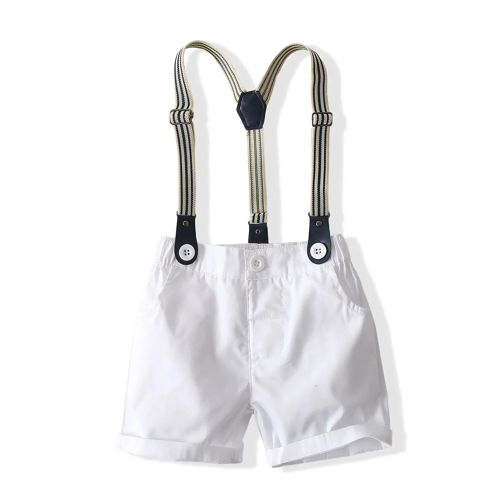 2 Pieces Set Baby Boys Birthday Party Checked Bow Shirts And Solid Color Rompers Wholesale 23030877