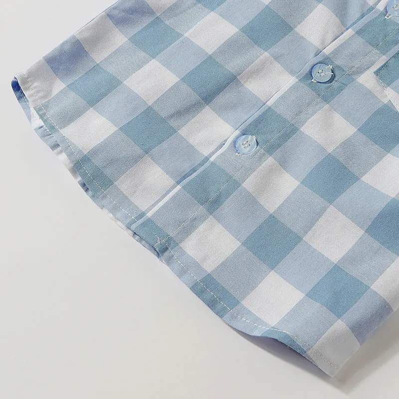 2 Pieces Set Baby Boys Birthday Party Checked Bow Shirts And Solid Color Rompers Wholesale 23030877