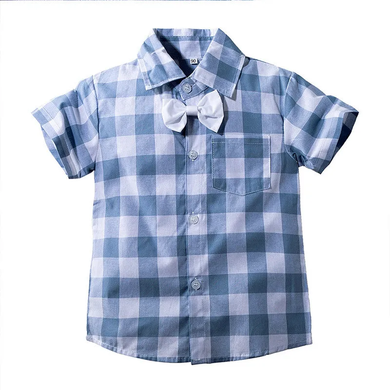 2 Pieces Set Baby Boys Birthday Party Checked Bow Shirts And Solid Color Rompers Wholesale 23030877