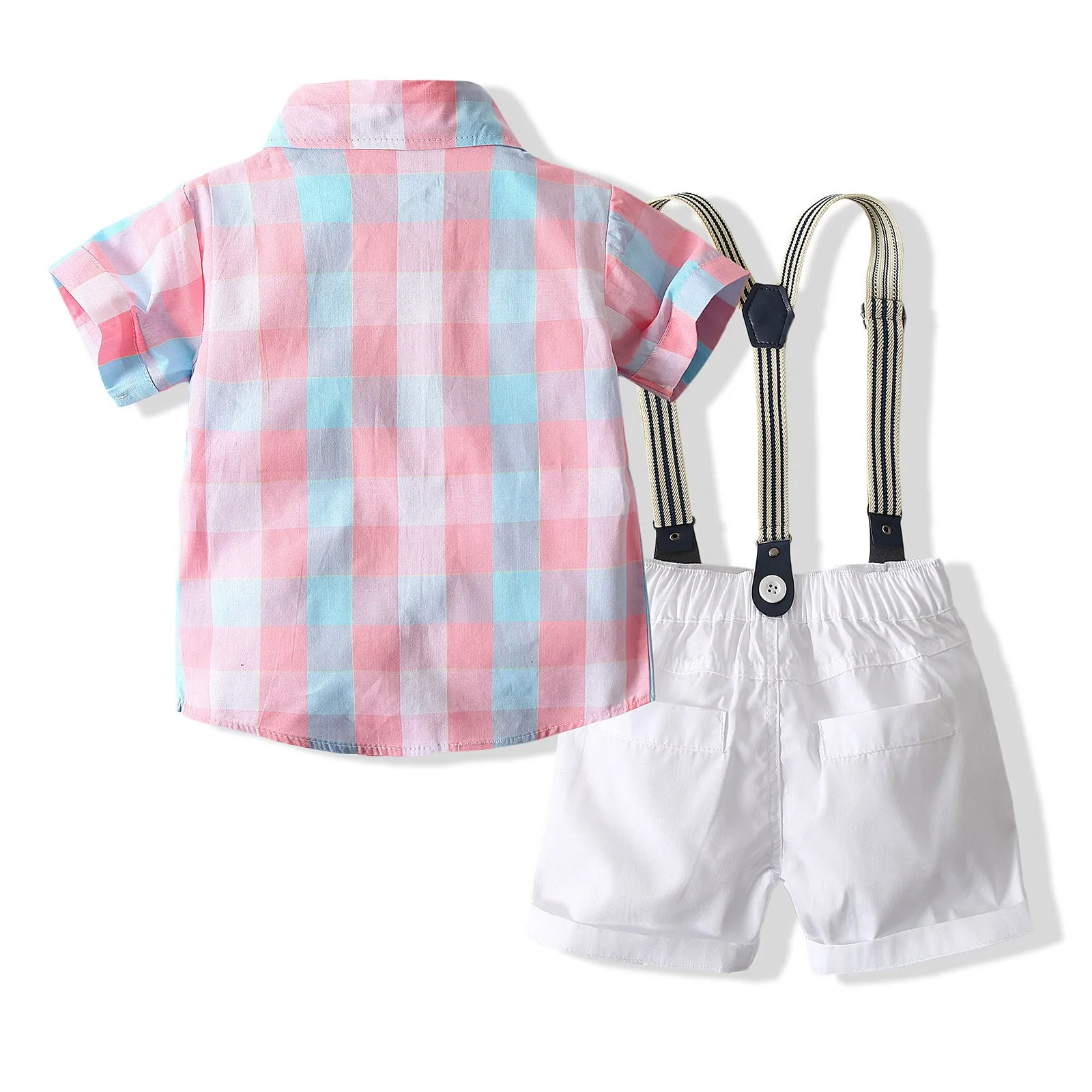 2 Pieces Set Baby Boys Birthday Party Checked Bow Shirts And Solid Color Rompers Wholesale 23030877