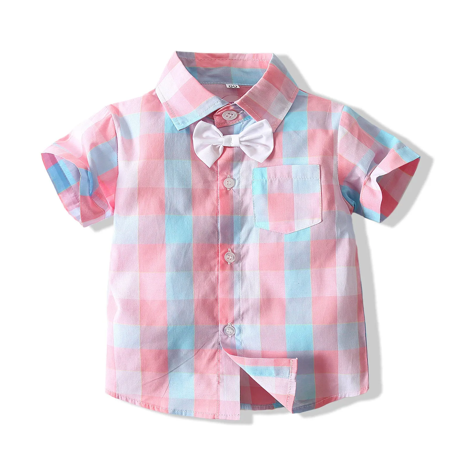 2 Pieces Set Baby Boys Birthday Party Checked Bow Shirts And Solid Color Rompers Wholesale 23030877