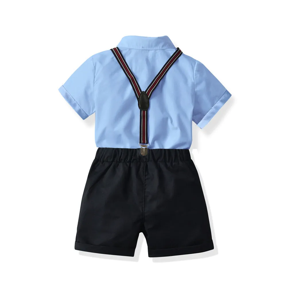 2 Pieces Set Baby Kid Boys Birthday Party Bow Embroidered Shirts And Solid Color Rompers Wholesale 211109162