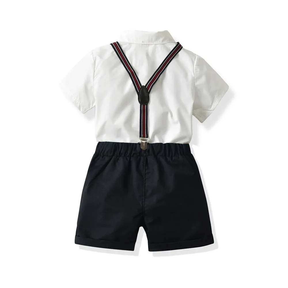 2 Pieces Set Baby Kid Boys Birthday Party Bow Embroidered Shirts And Solid Color Rompers Wholesale 211109162
