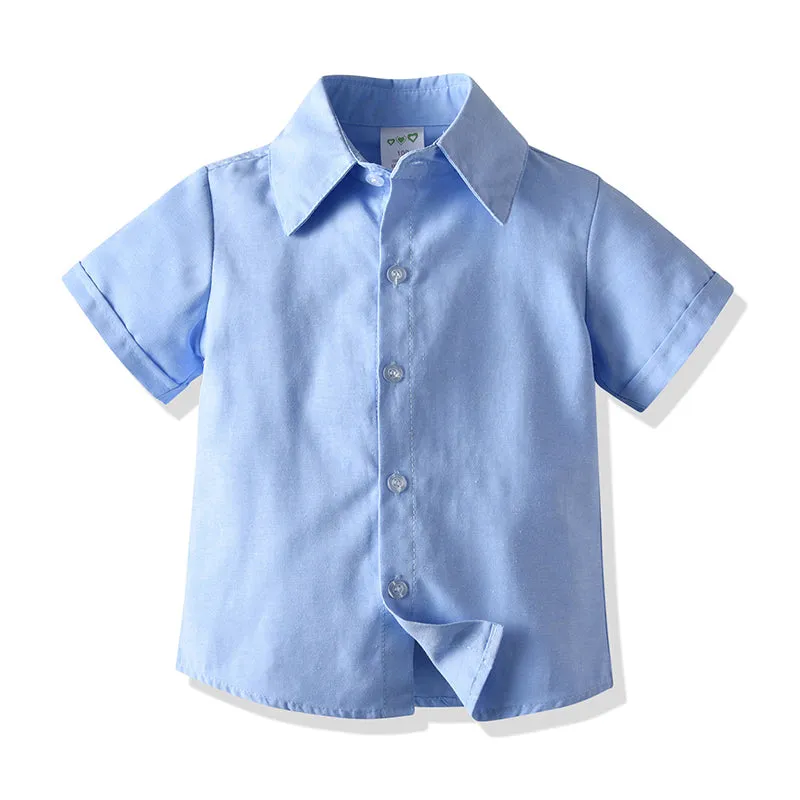 2 Pieces Set Baby Kid Boys Birthday Party Bow Embroidered Shirts And Solid Color Rompers Wholesale 211109162