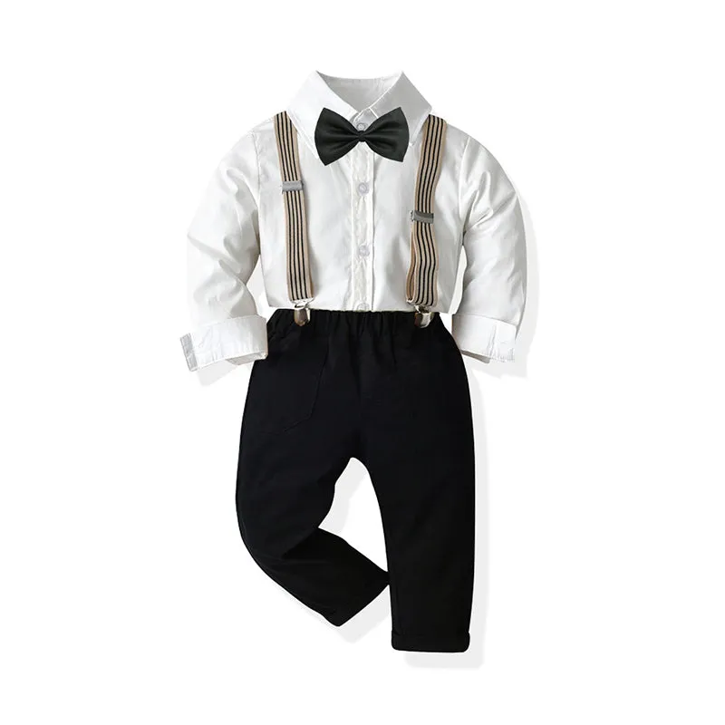 2 Pieces Set Baby Kid Boys Birthday Party Solid Color Bow Shirts And Jumpsuits Wholesale 21110930