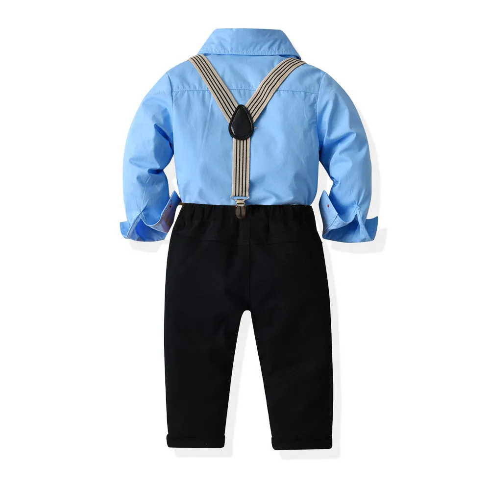 2 Pieces Set Baby Kid Boys Birthday Party Solid Color Bow Shirts And Jumpsuits Wholesale 21110930