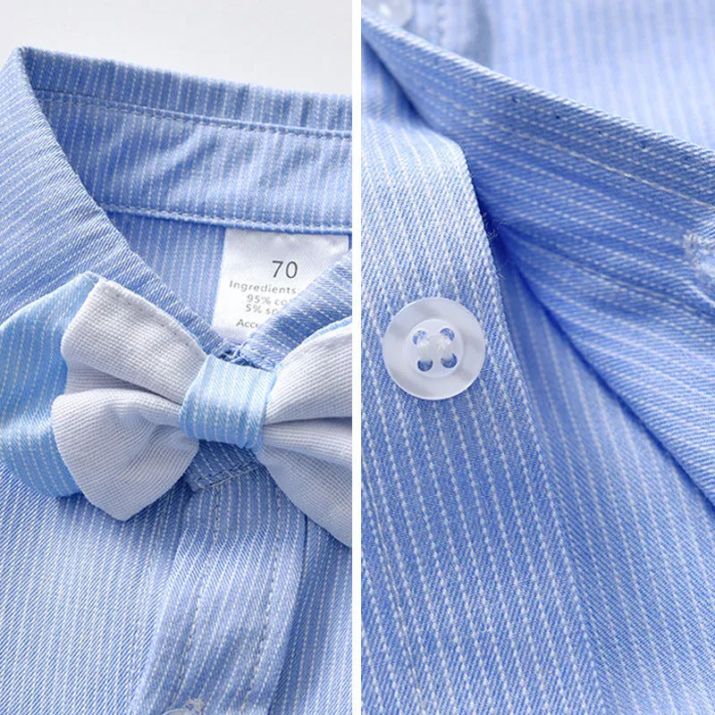 2 Pieces Set Baby Kid Boys Birthday Party Solid Color Bow Shirts And Rompers Wholesale 22092057