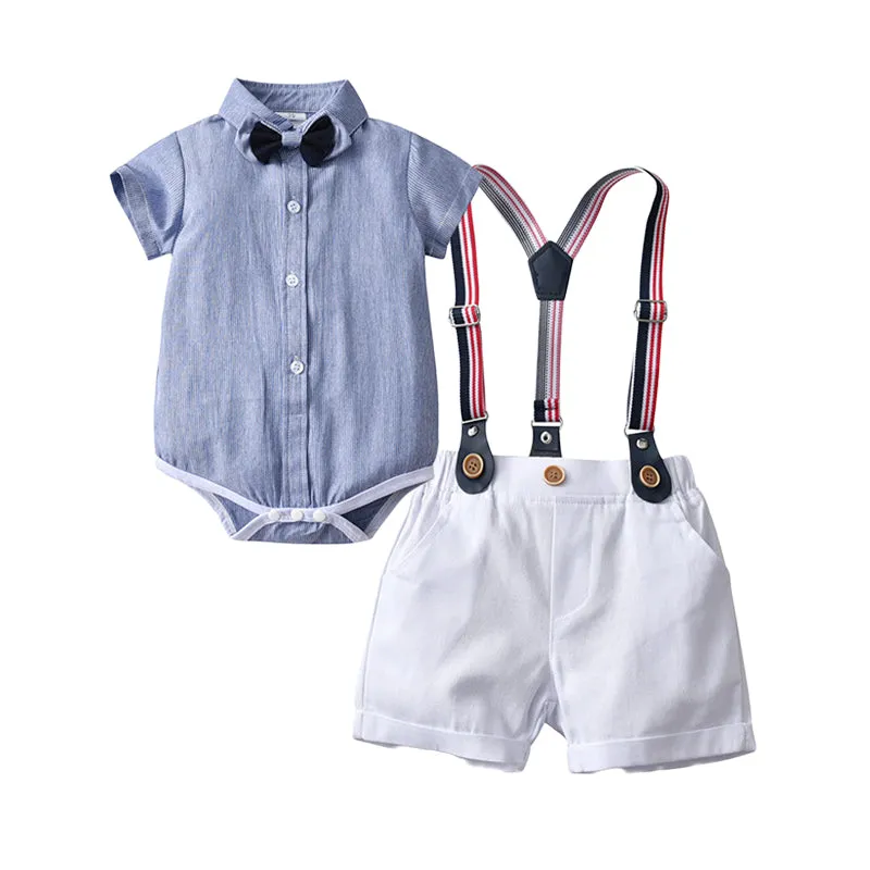 2 Pieces Set Baby Kid Boys Birthday Party Solid Color Bow Shirts And Rompers Wholesale 22092057