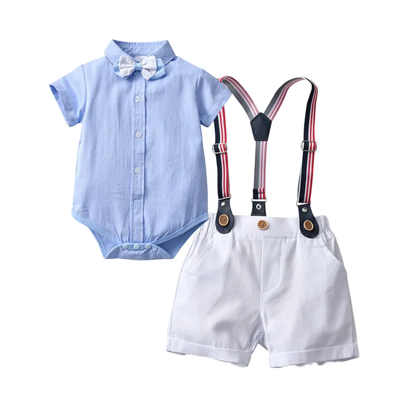 2 Pieces Set Baby Kid Boys Birthday Party Solid Color Bow Shirts And Rompers Wholesale 22092057