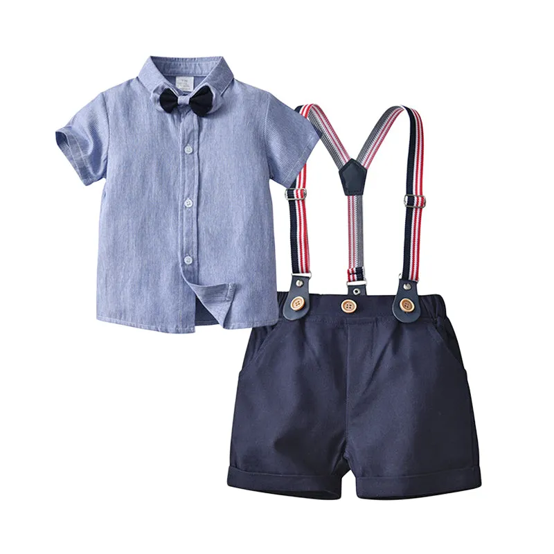 2 Pieces Set Baby Kid Boys Birthday Party Solid Color Bow Shirts And Rompers Wholesale 22092057