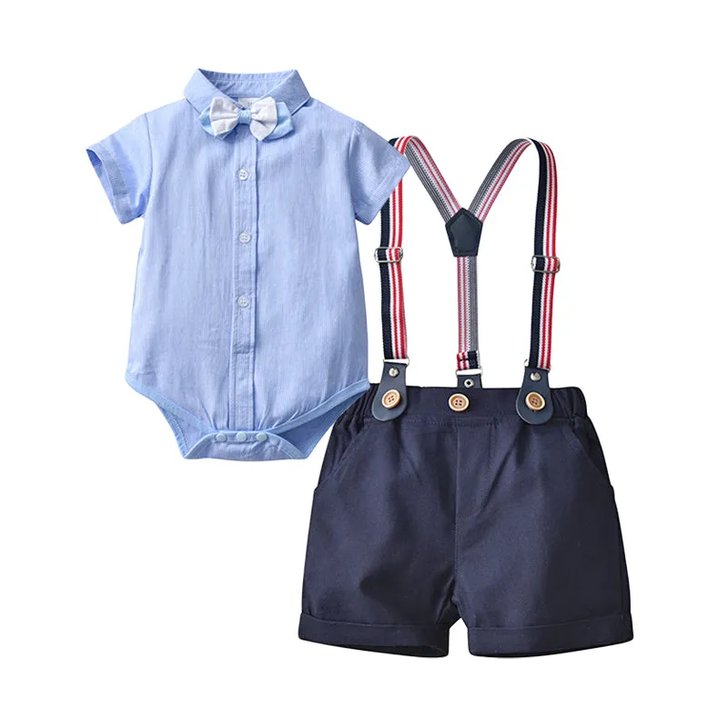 2 Pieces Set Baby Kid Boys Birthday Party Solid Color Bow Shirts And Rompers Wholesale 22092057