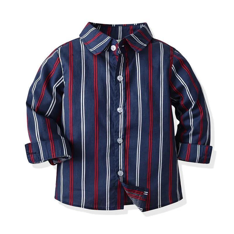 2 Pieces Set Baby Kid Boys Birthday Party Striped Bow Shirts And Solid Color Jeans Wholesale 211109313