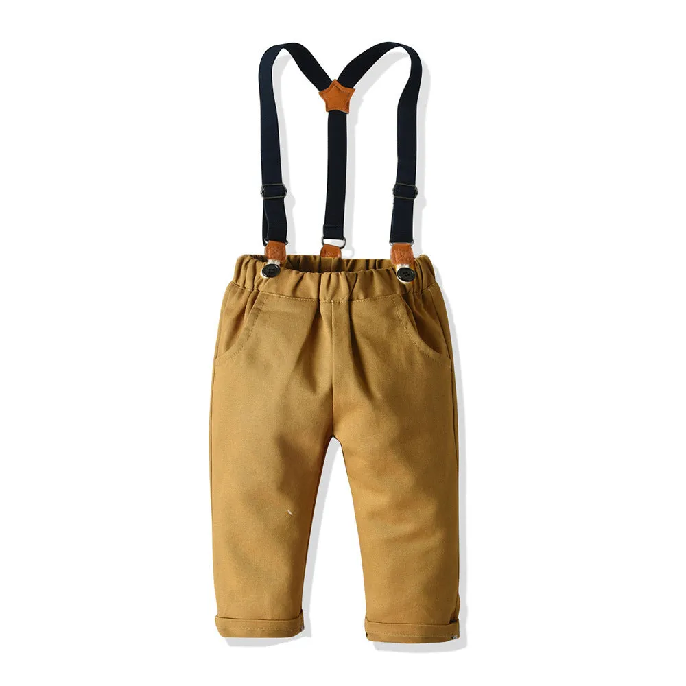 2 Pieces Set Baby Kid Boys Birthday Striped Bow Shirts And Solid Color Jumpsuits Wholesale 22121444