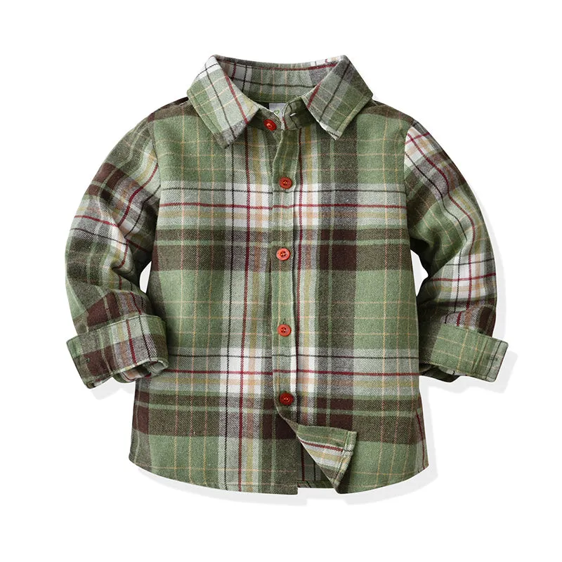 2 Pieces Set Baby Kid Boys Checked Bow Shirts And Solid Color Jumpsuits Wholesale 211109322