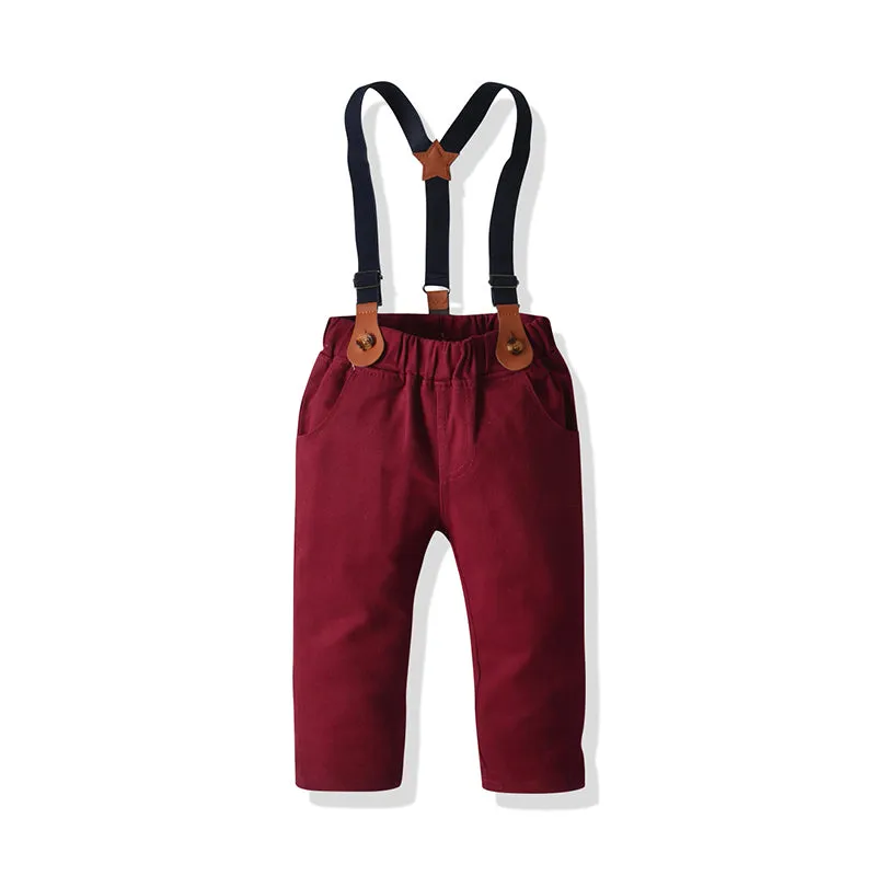 2 Pieces Set Baby Kid Boys Checked Bow Shirts And Solid Color Jumpsuits Wholesale 211109322