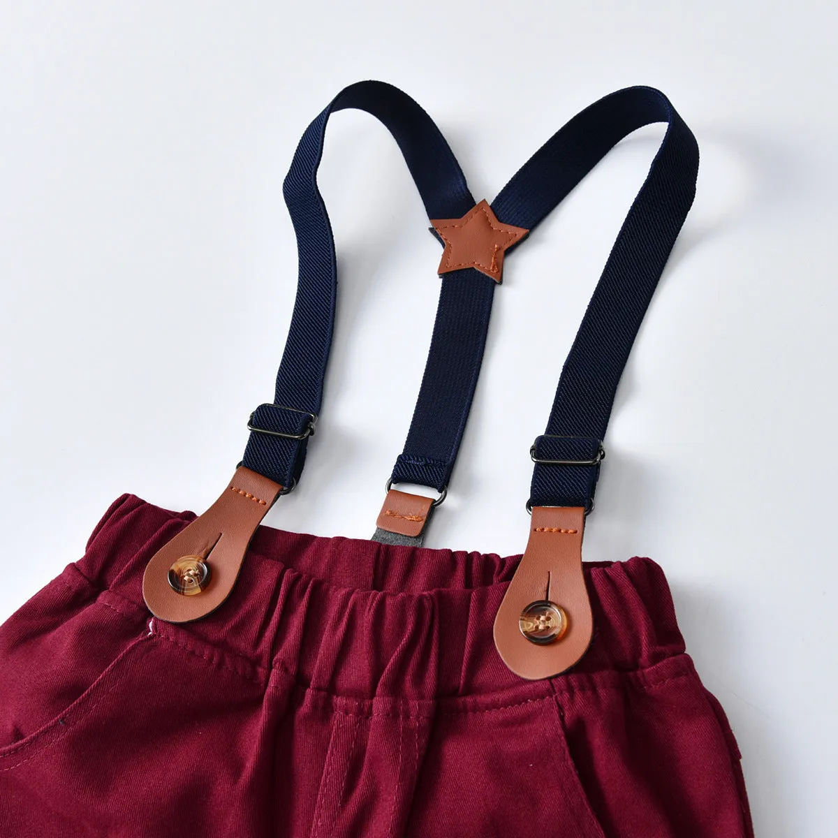 2 Pieces Set Baby Kid Boys Checked Bow Shirts And Solid Color Jumpsuits Wholesale 211109322