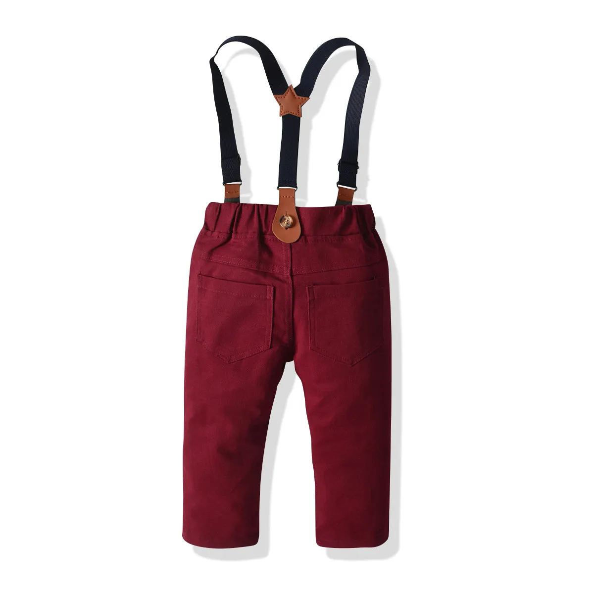 2 Pieces Set Baby Kid Boys Checked Bow Shirts And Solid Color Jumpsuits Wholesale 211109322