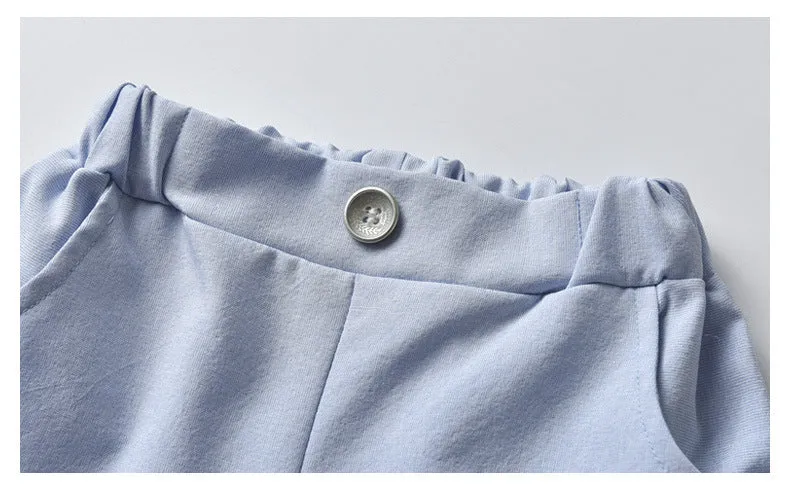 2 Pieces Set Baby Kid Boys Dressy Checked Bow Shirts And Solid Color Shorts Suits Wholesale 22121478