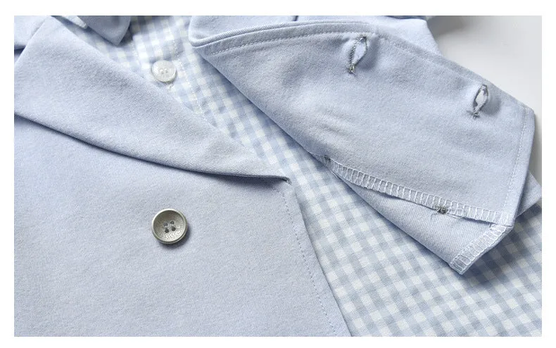 2 Pieces Set Baby Kid Boys Dressy Checked Bow Shirts And Solid Color Shorts Suits Wholesale 22121478