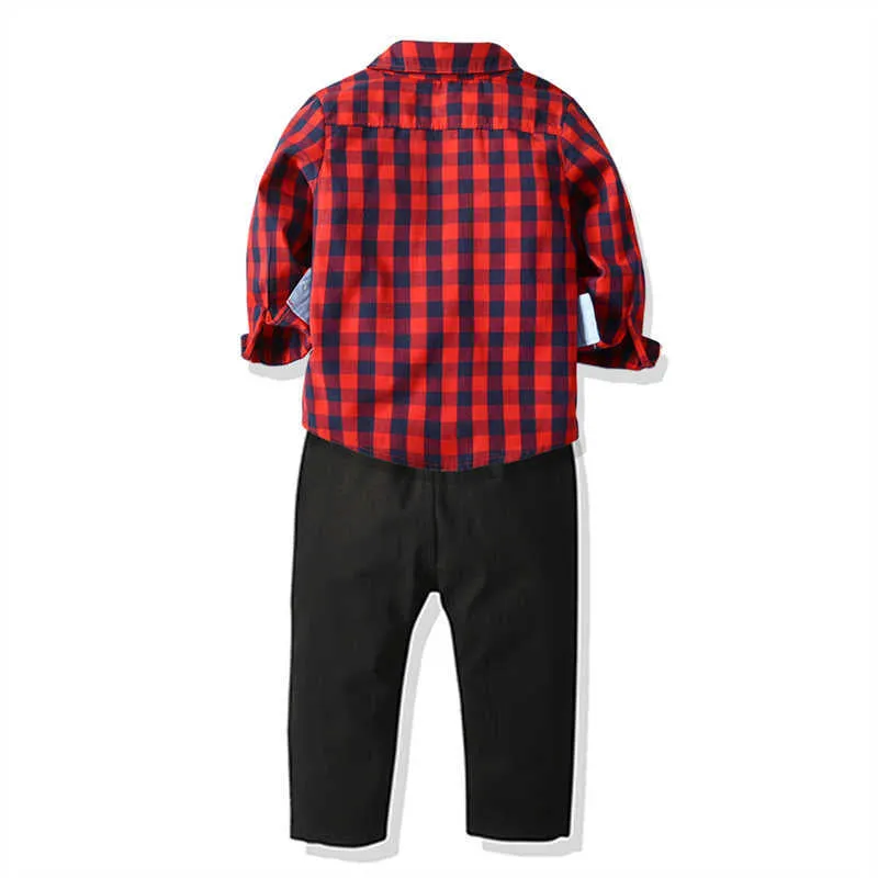 2 Pieces Set Baby Kid Boys Dressy Checked Shirts And Suits Trousers Wholesale 211109407
