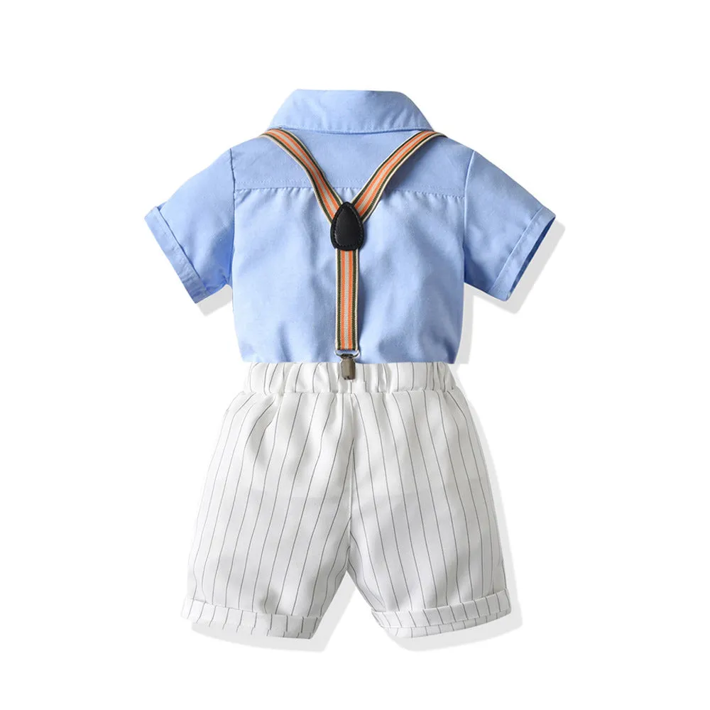 2 Pieces Set Baby Kid Boys Dressy Solid Color Bow Shirts And Striped Rompers Wholesale 211109130