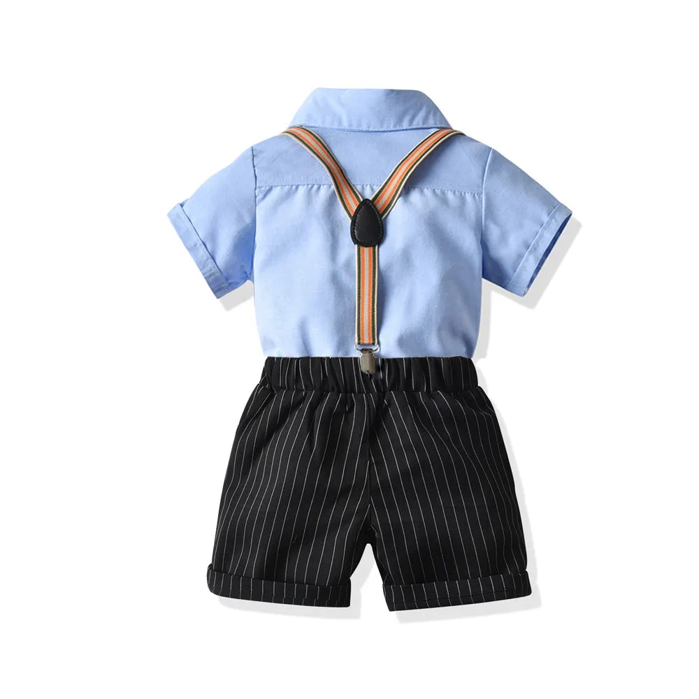 2 Pieces Set Baby Kid Boys Dressy Solid Color Bow Shirts And Striped Rompers Wholesale 211109130