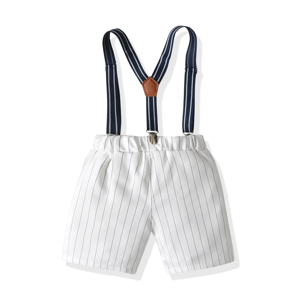 2 Pieces Set Baby Kid Boys Dressy Solid Color Bow Shirts And Striped Rompers Wholesale 211109130