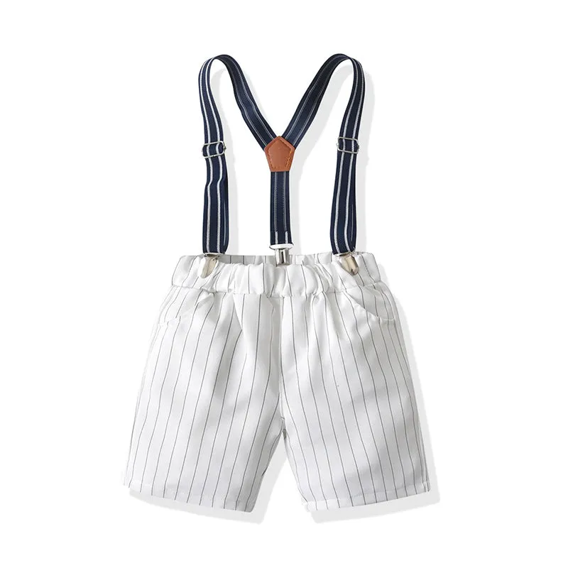 2 Pieces Set Baby Kid Boys Dressy Solid Color Bow Shirts And Striped Rompers Wholesale 211109130