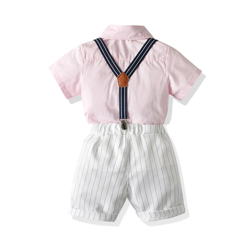 2 Pieces Set Baby Kid Boys Dressy Solid Color Bow Shirts And Striped Rompers Wholesale 211109130