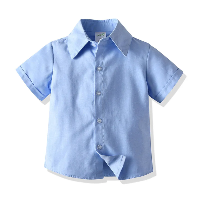 2 Pieces Set Baby Kid Boys Dressy Solid Color Bow Shirts And Striped Rompers Wholesale 211109130