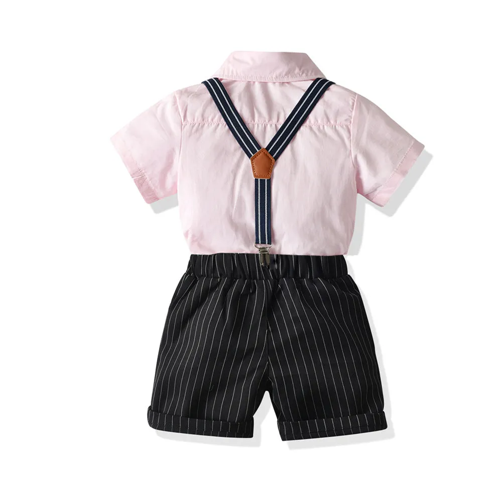 2 Pieces Set Baby Kid Boys Dressy Solid Color Bow Shirts And Striped Rompers Wholesale 211109130