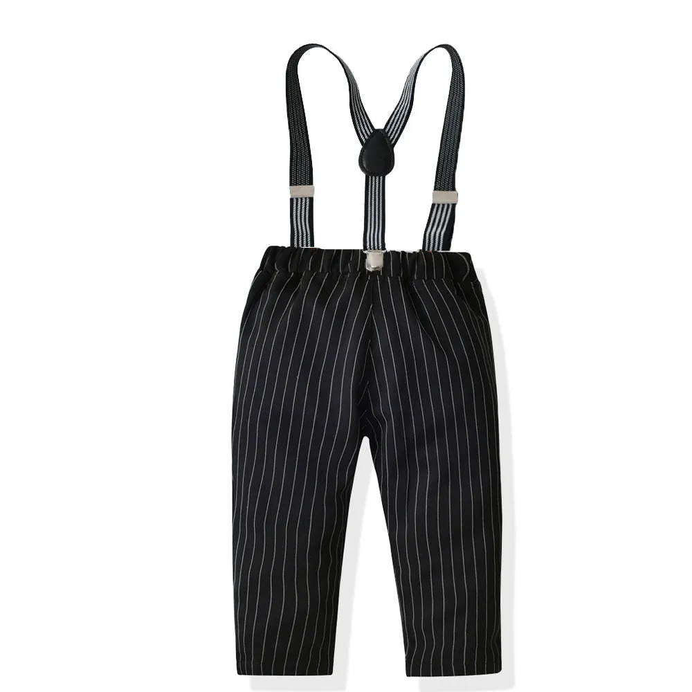 2 Pieces Set Baby Kid Boys Dressy Solid Color Shirts And Striped Jumpsuits Wholesale 211109105