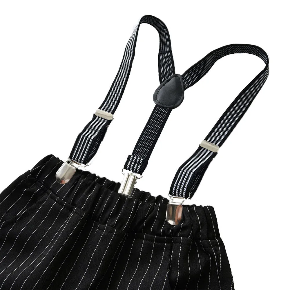 2 Pieces Set Baby Kid Boys Dressy Solid Color Shirts And Striped Jumpsuits Wholesale 211109105