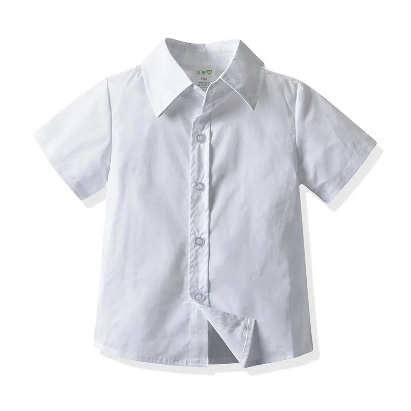 2 Pieces Set Baby Kid Boys Dressy Solid Color Shirts And Striped Rompers Wholesale 211109126
