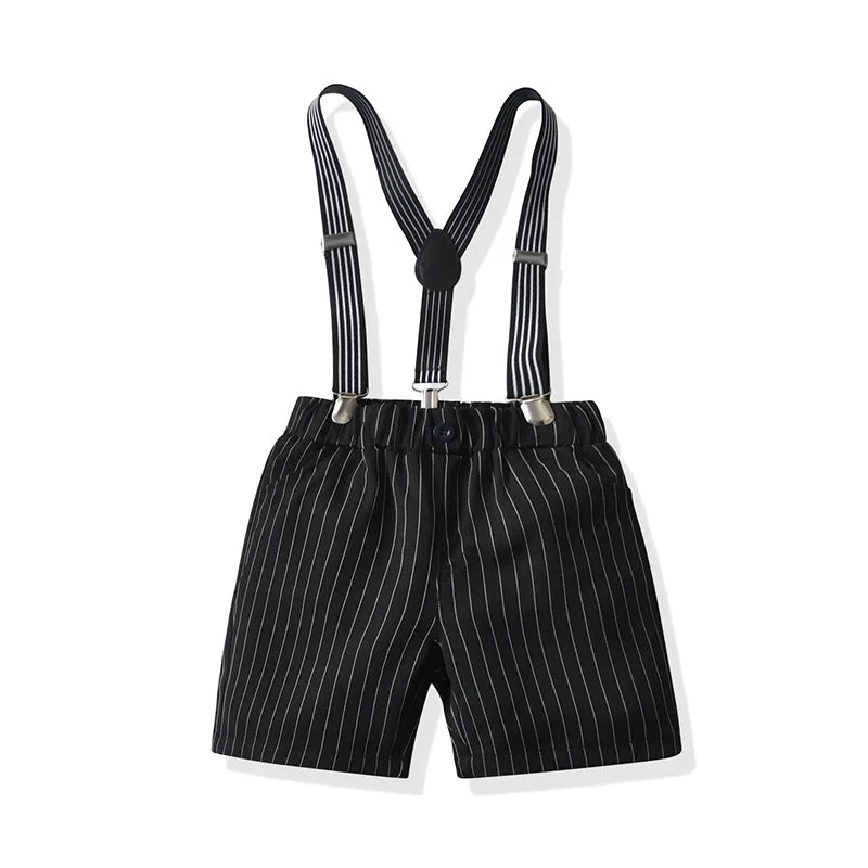2 Pieces Set Baby Kid Boys Dressy Solid Color Shirts And Striped Rompers Wholesale 211109126