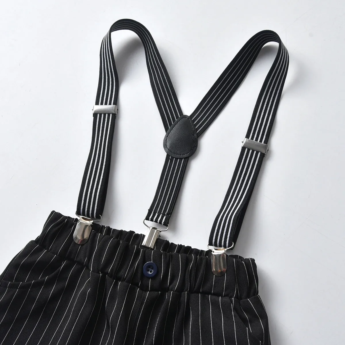 2 Pieces Set Baby Kid Boys Dressy Solid Color Shirts And Striped Rompers Wholesale 211109126