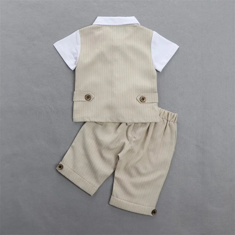 2 Pieces Set Baby Kid Boys Dressy Striped Bow Shirts And Pants Suits Wholesale 23011405