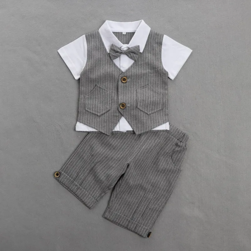 2 Pieces Set Baby Kid Boys Dressy Striped Bow Shirts And Pants Suits Wholesale 23011405