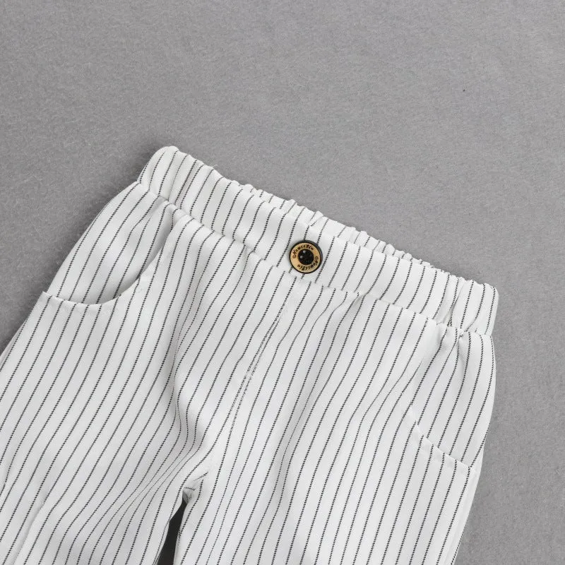 2 Pieces Set Baby Kid Boys Dressy Striped Bow Shirts And Pants Suits Wholesale 23011405