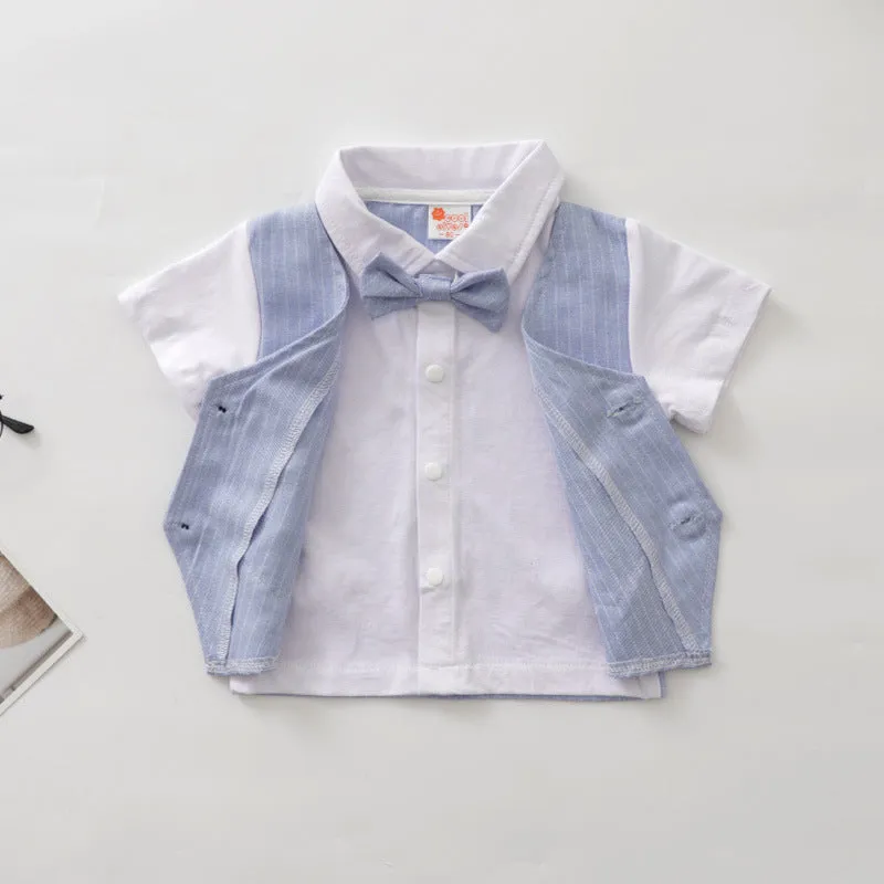 2 Pieces Set Baby Kid Boys Dressy Striped Bow Shirts And Pants Suits Wholesale 23011405