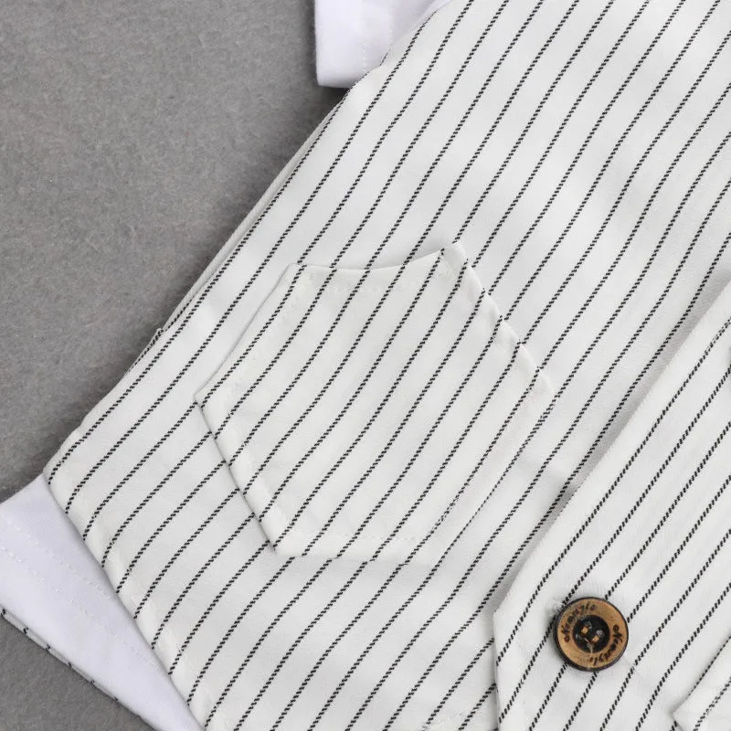 2 Pieces Set Baby Kid Boys Dressy Striped Bow Shirts And Pants Suits Wholesale 23011405