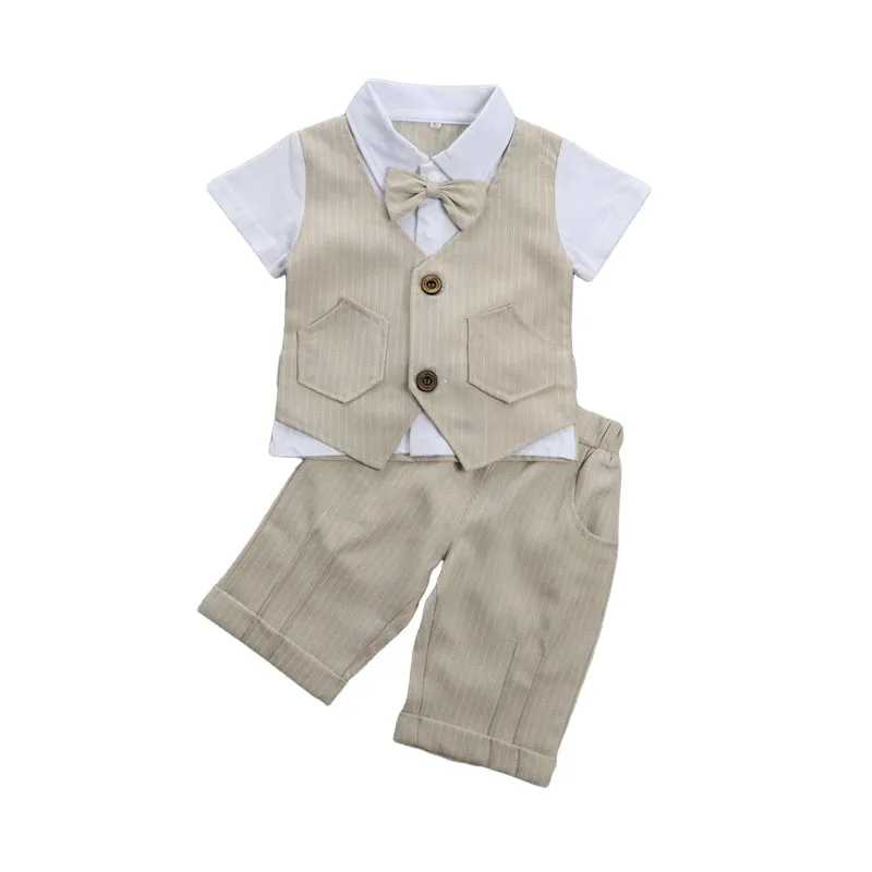 2 Pieces Set Baby Kid Boys Dressy Striped Bow Shirts And Pants Suits Wholesale 23011405