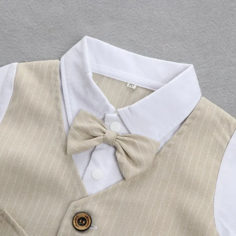 2 Pieces Set Baby Kid Boys Dressy Striped Bow Shirts And Pants Suits Wholesale 23011405