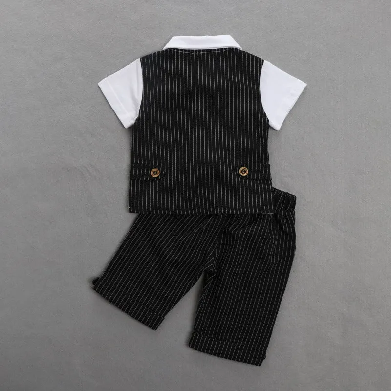 2 Pieces Set Baby Kid Boys Dressy Striped Bow Shirts And Pants Suits Wholesale 23011405