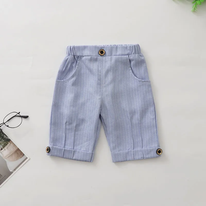 2 Pieces Set Baby Kid Boys Dressy Striped Bow Shirts And Pants Suits Wholesale 23011405